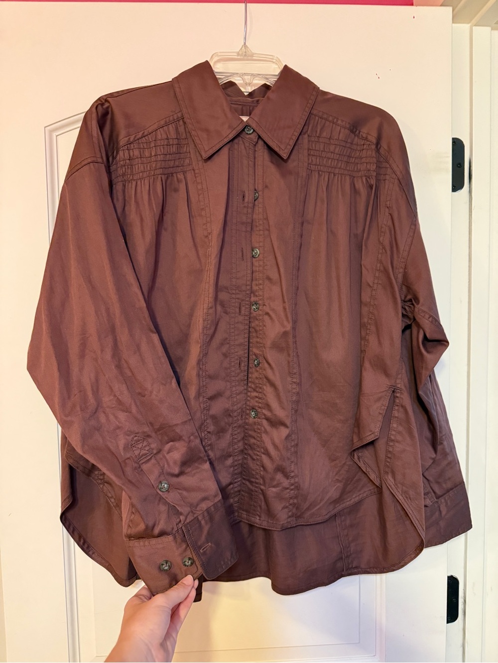 We The Free Lightweight Button-Front Shirt Jacket in Brown